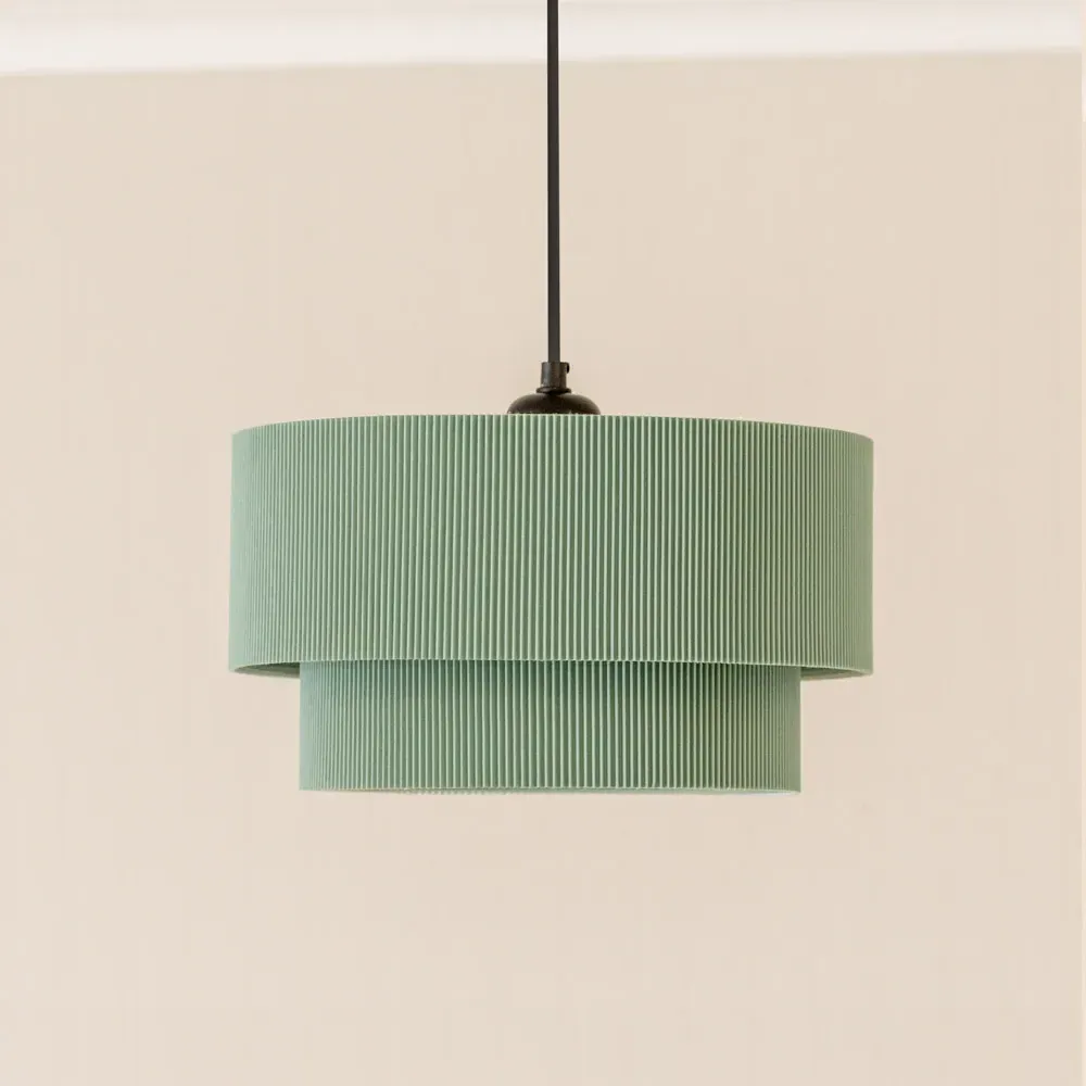 Mason 2 Tier Ruched Crinkle Lamp Shade - Green, Cotton