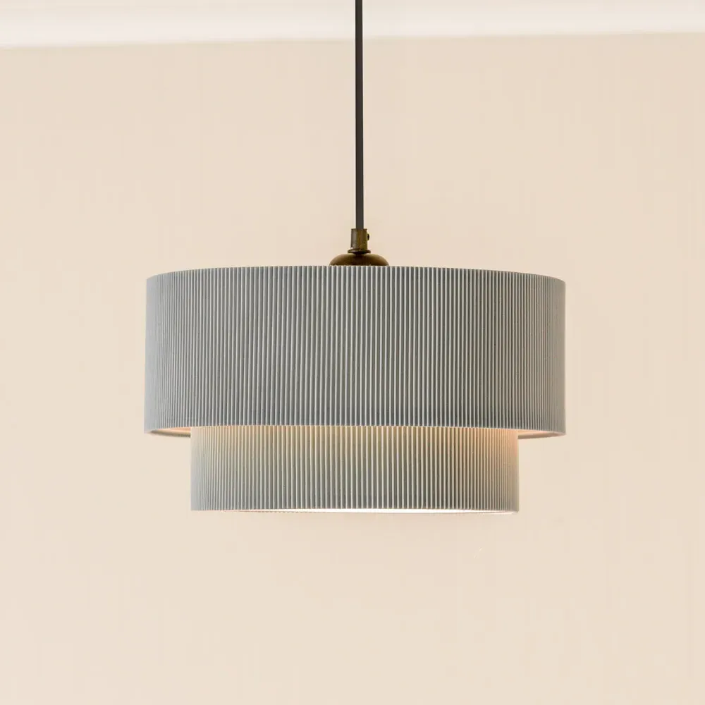 Mason 2 Tier Ruched Crinkle Lamp Shade - Grey, Cotton