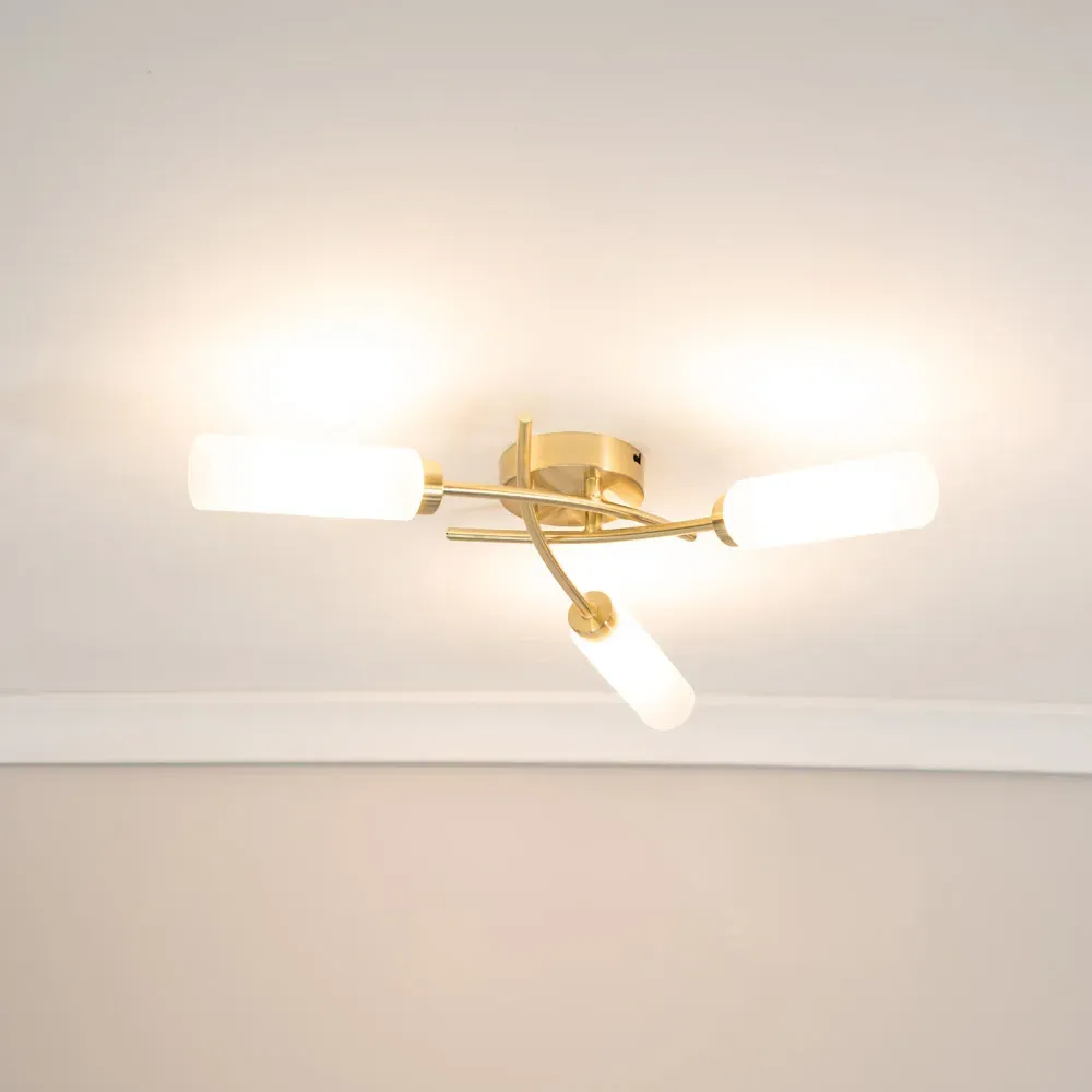 Maya 3 Way Curved Cross Over Flush LED Ceiling Light - Gold