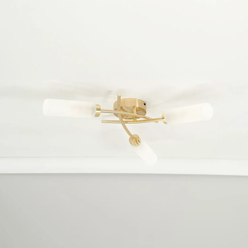 Maya 3 Way Curved Cross Over Flush LED Ceiling Light - Gold