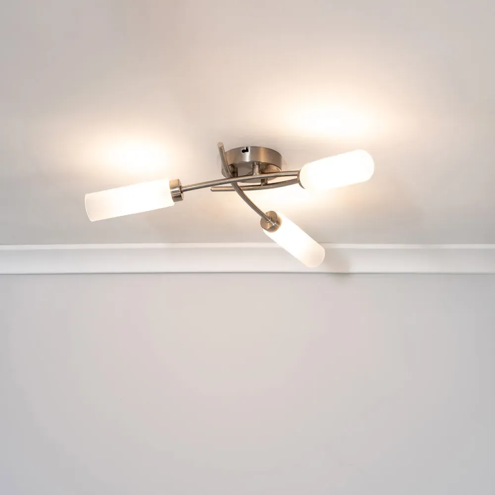 Maya 3 Way Curved Cross Over Flush LED Ceiling Light - Silver