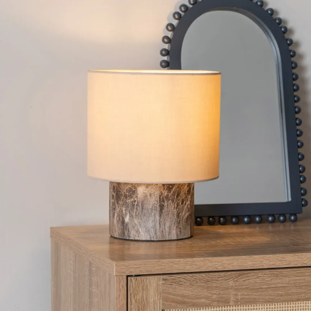 Melanie Table Lamp with Linen Shade - Brown, Marble