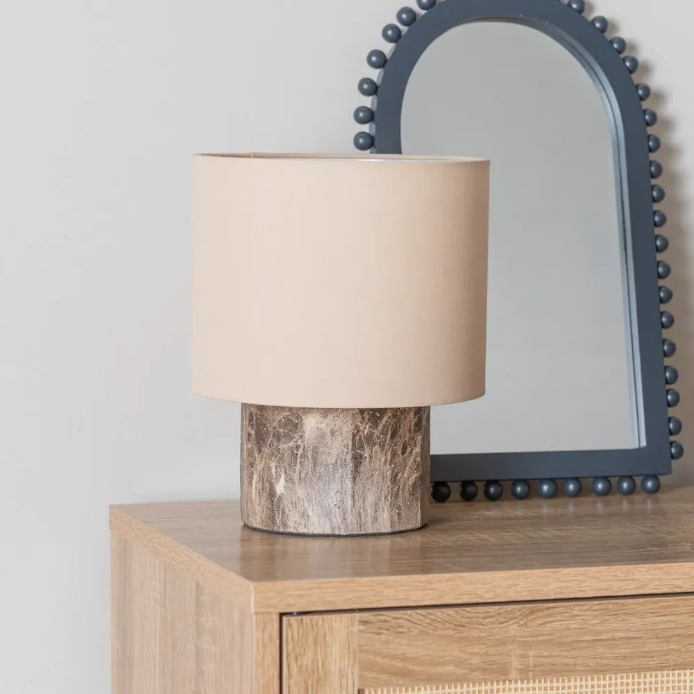 Melanie Table Lamp with Linen Shade - Brown, Marble