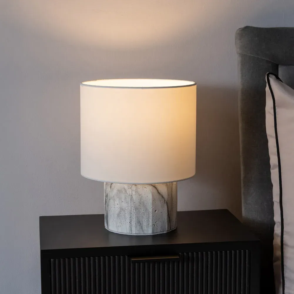 Melanie Table Lamp with Linen Shade - White, Marble