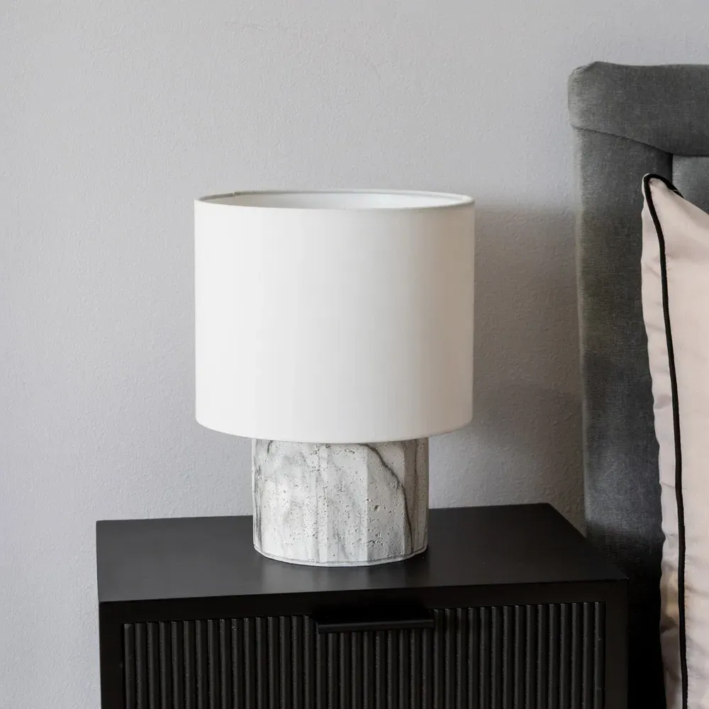 Melanie Table Lamp with Linen Shade - White, Marble