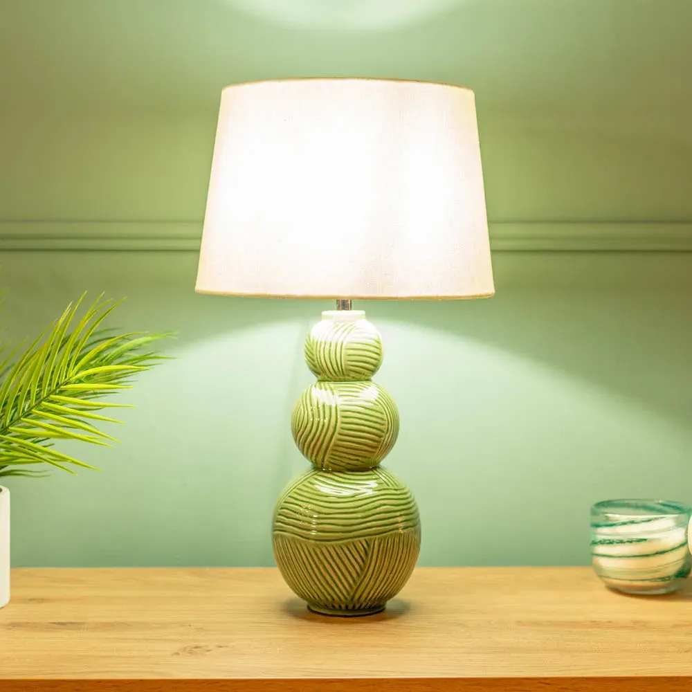 Mia Ceramic LED Table Lamp with White Shade - Green