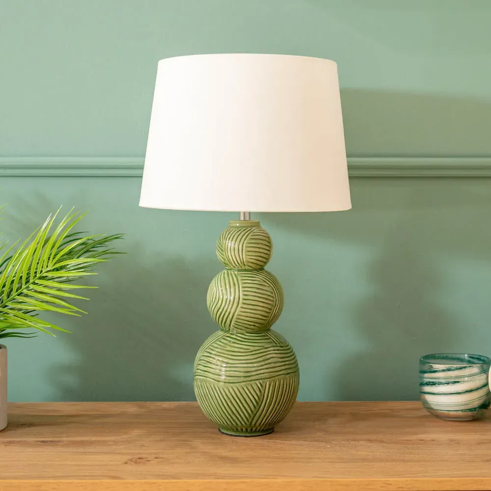 Mia Ceramic LED Table Lamp with White Shade - Green