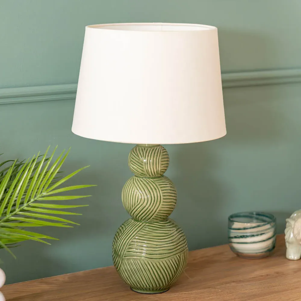 Mia Ceramic LED Table Lamp with White Shade - Green