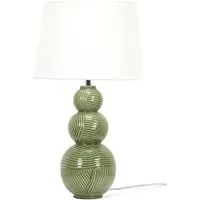 Mia Ceramic LED Table Lamp with White Shade - Green