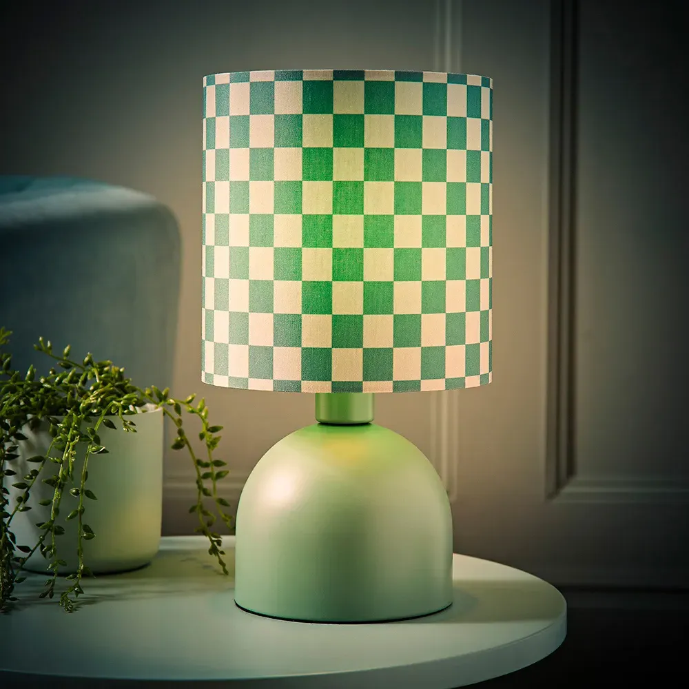 Miley Checkerboard Drum Lamp Shade LED Table Lamp - Green