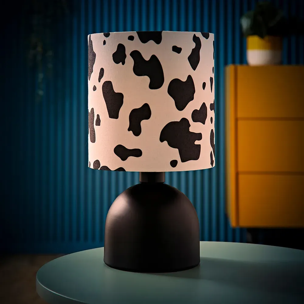Miley Cow Print Drum Lamp Shade LED Table Lamp - Black