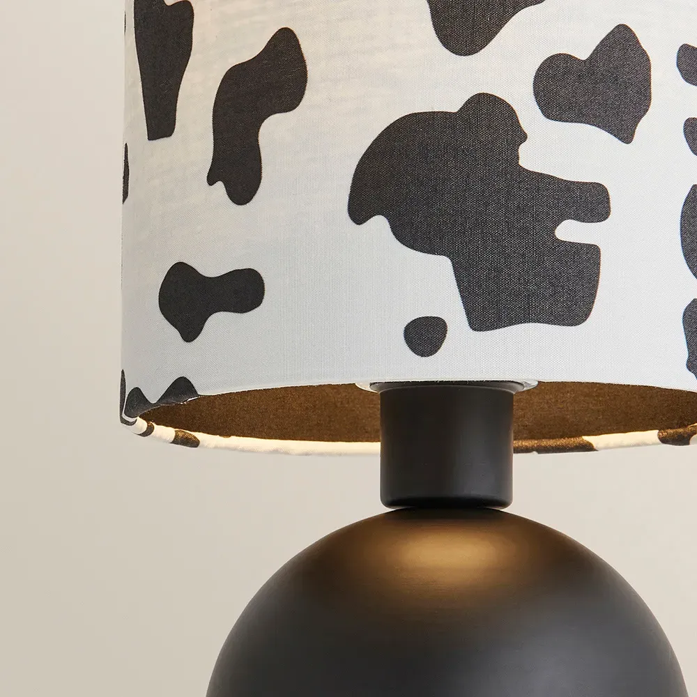 Miley Cow Print Drum Lamp Shade LED Table Lamp - Black