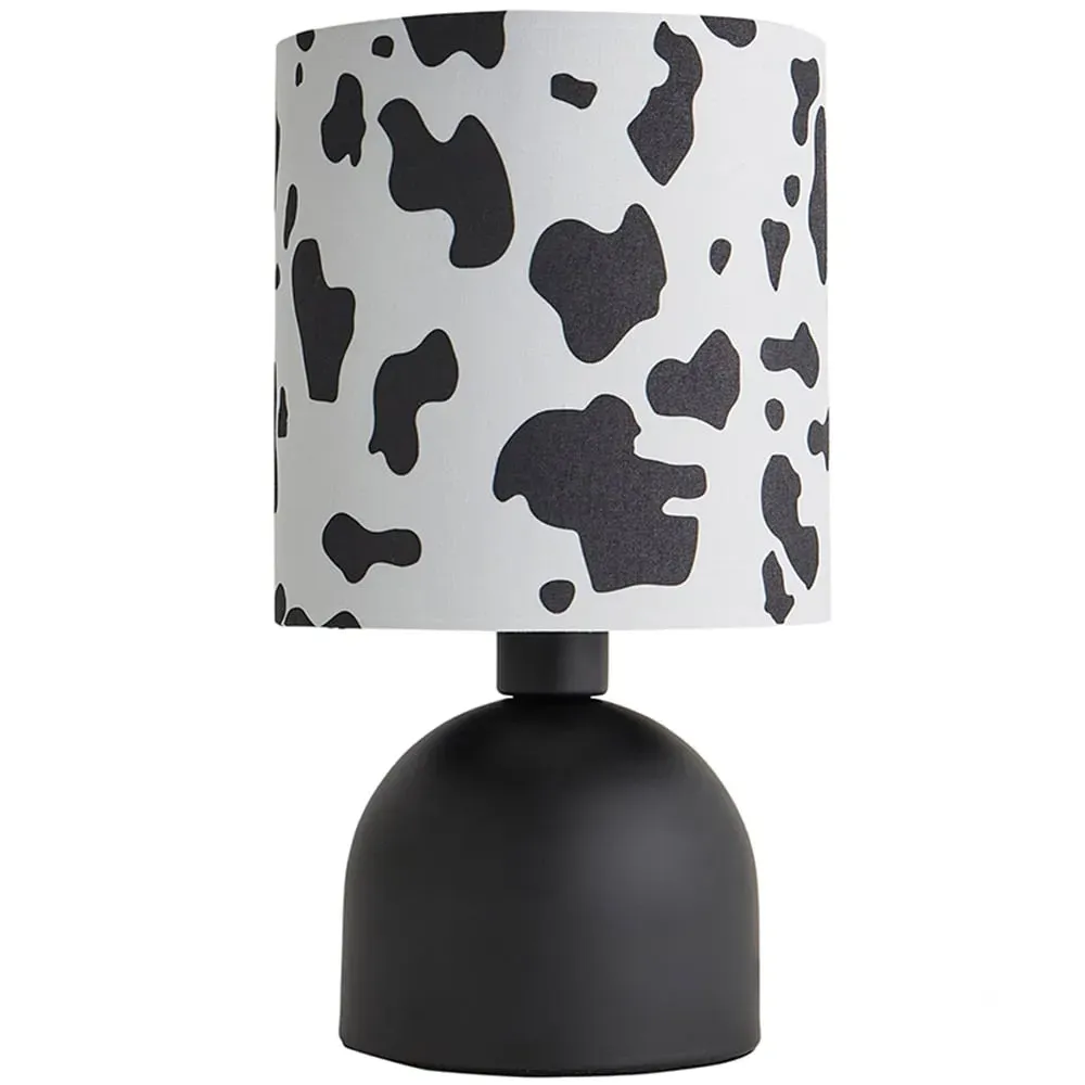 Miley Cow Print Drum Lamp Shade LED Table Lamp - Black