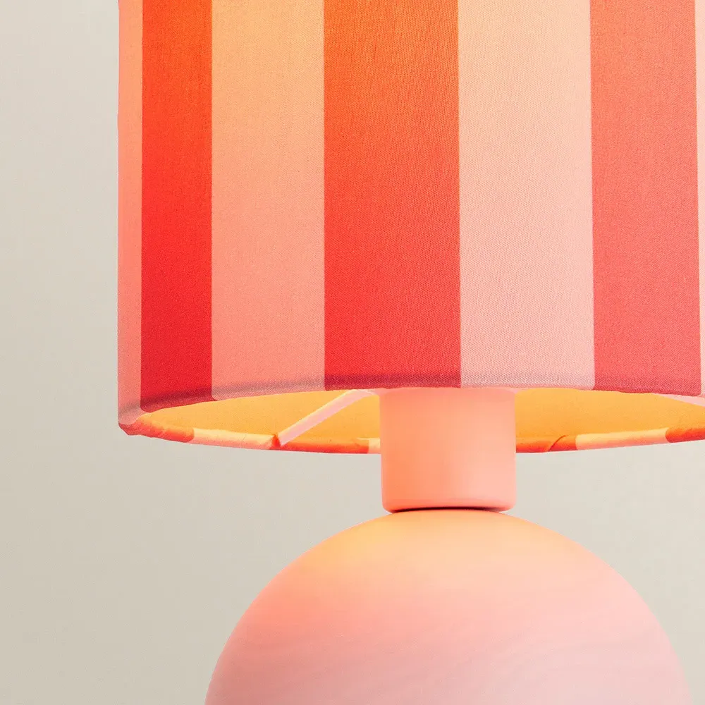Miley Striped Drum Lamp Shade LED Table Lamp - Pink