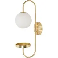 Milo Curved Wall Light with Shelf - Gold, Frosted Glass