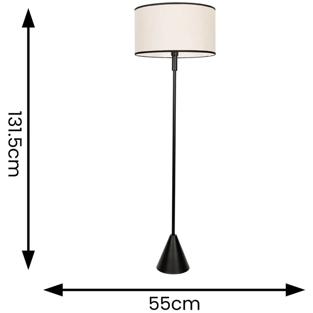 Mitch Triangle Floor Lamp with Black Trim - Black, Linen