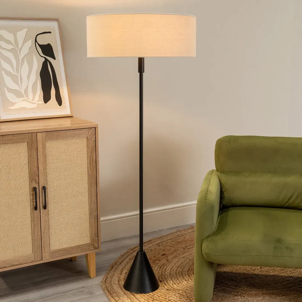 Mitch Triangle Floor Lamp with LED - Black, Linen