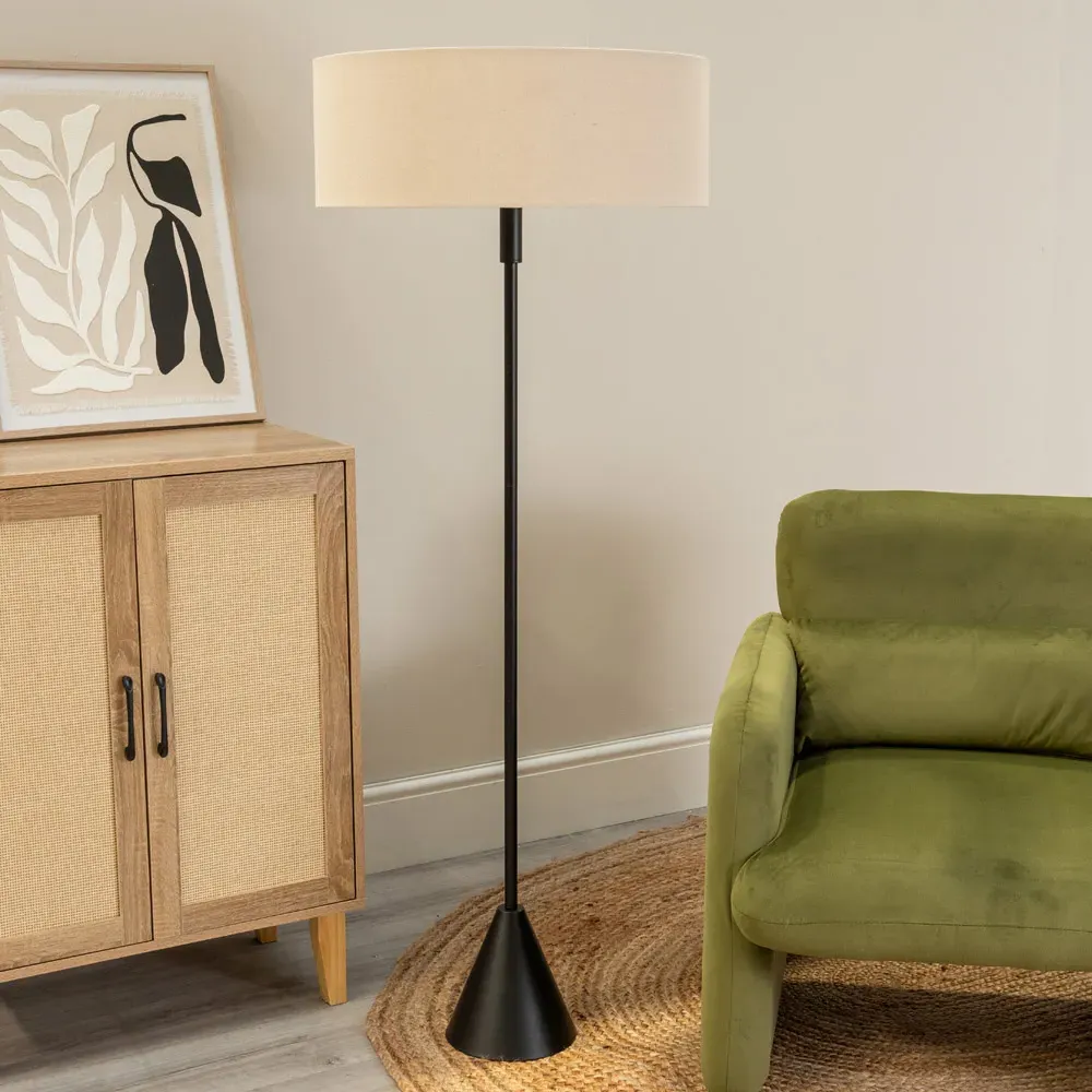 Mitch Triangle Floor Lamp with LED - Black, Linen