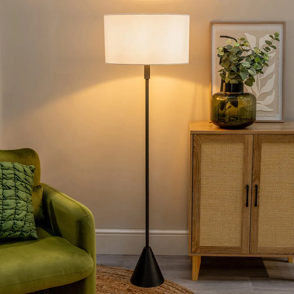 Mitch Triangle Floor Lamp with LED - Grey, Wood