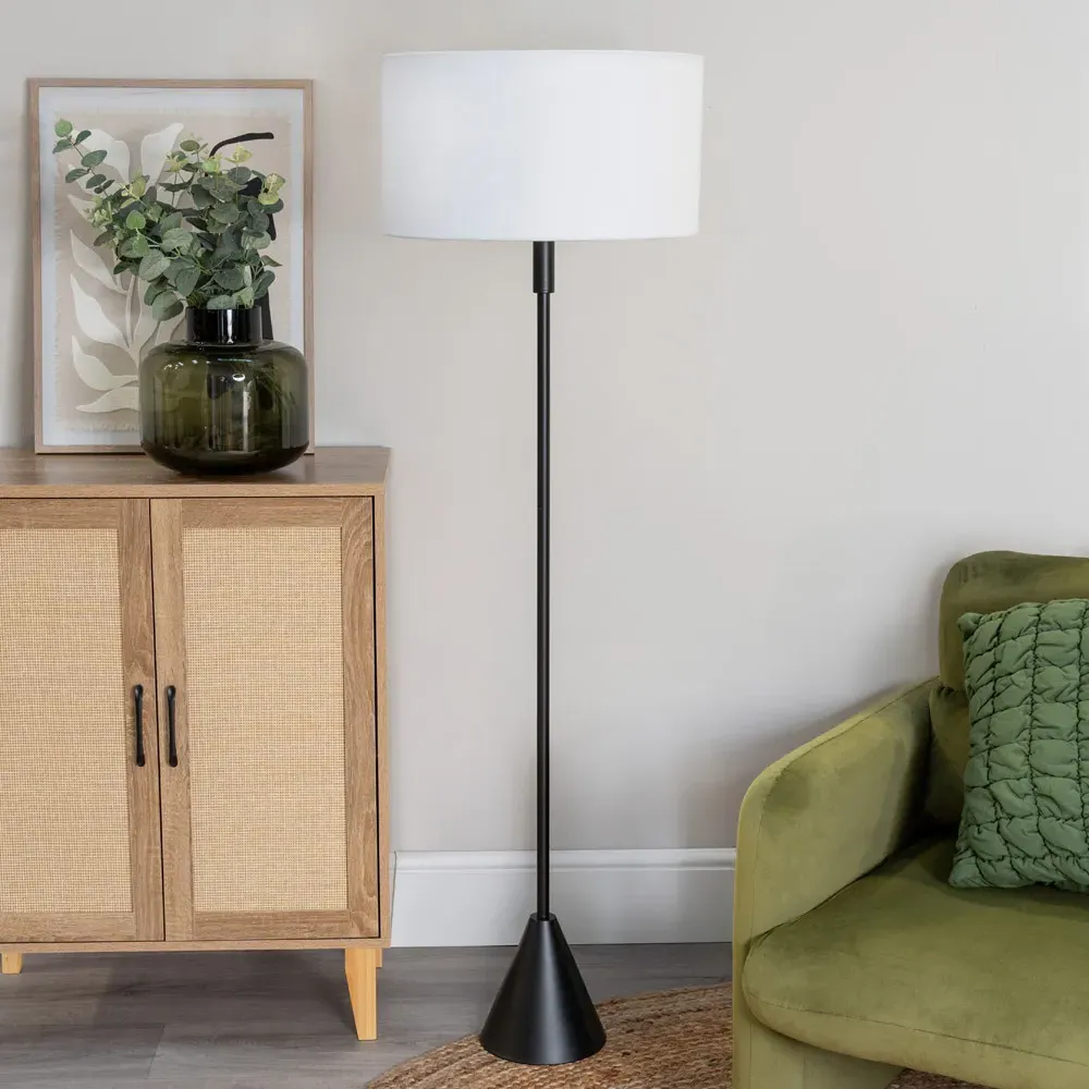 Mitch Triangle Floor Lamp with LED - White, Wood