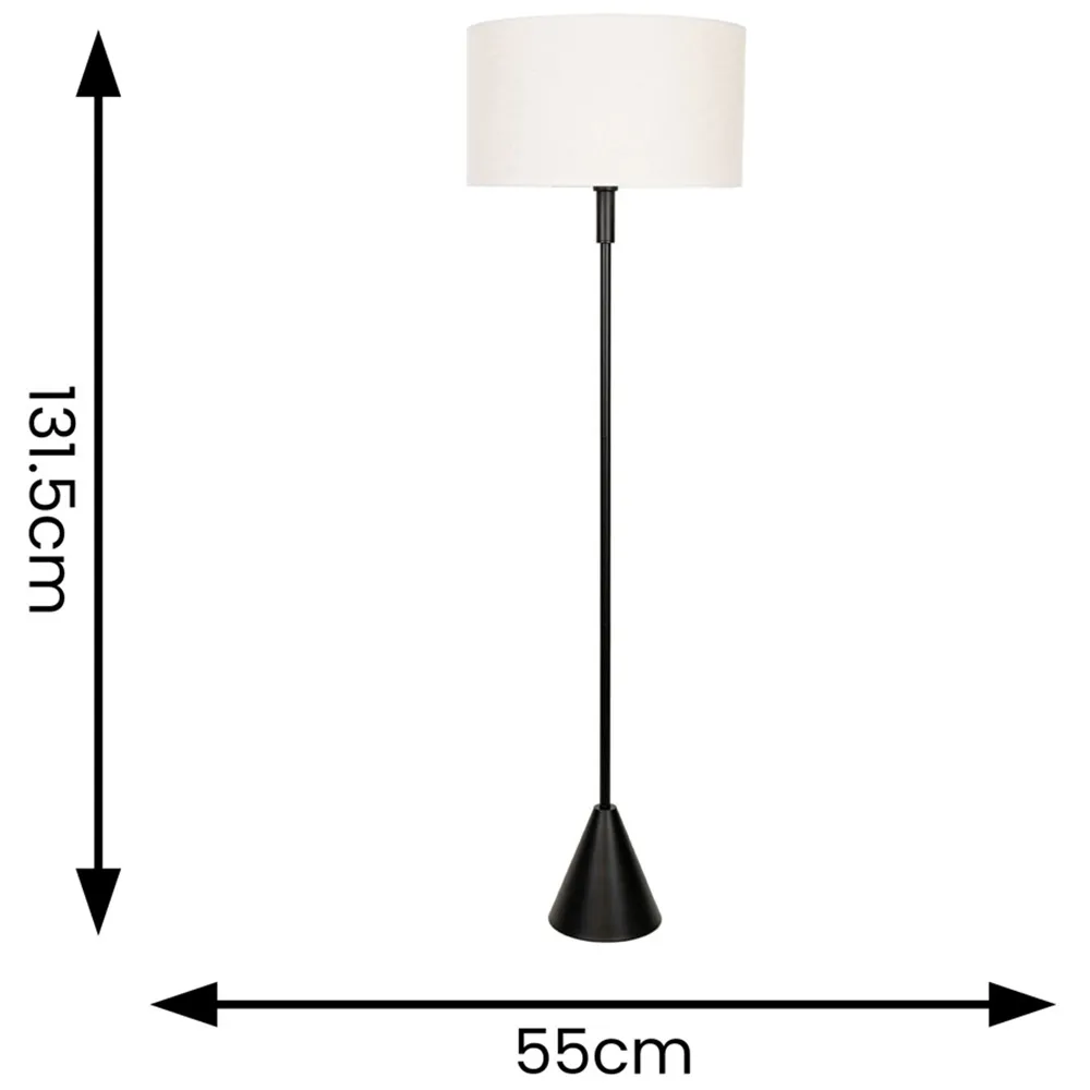 Mitch Triangle Floor Lamp with White Trim - Black, Linen