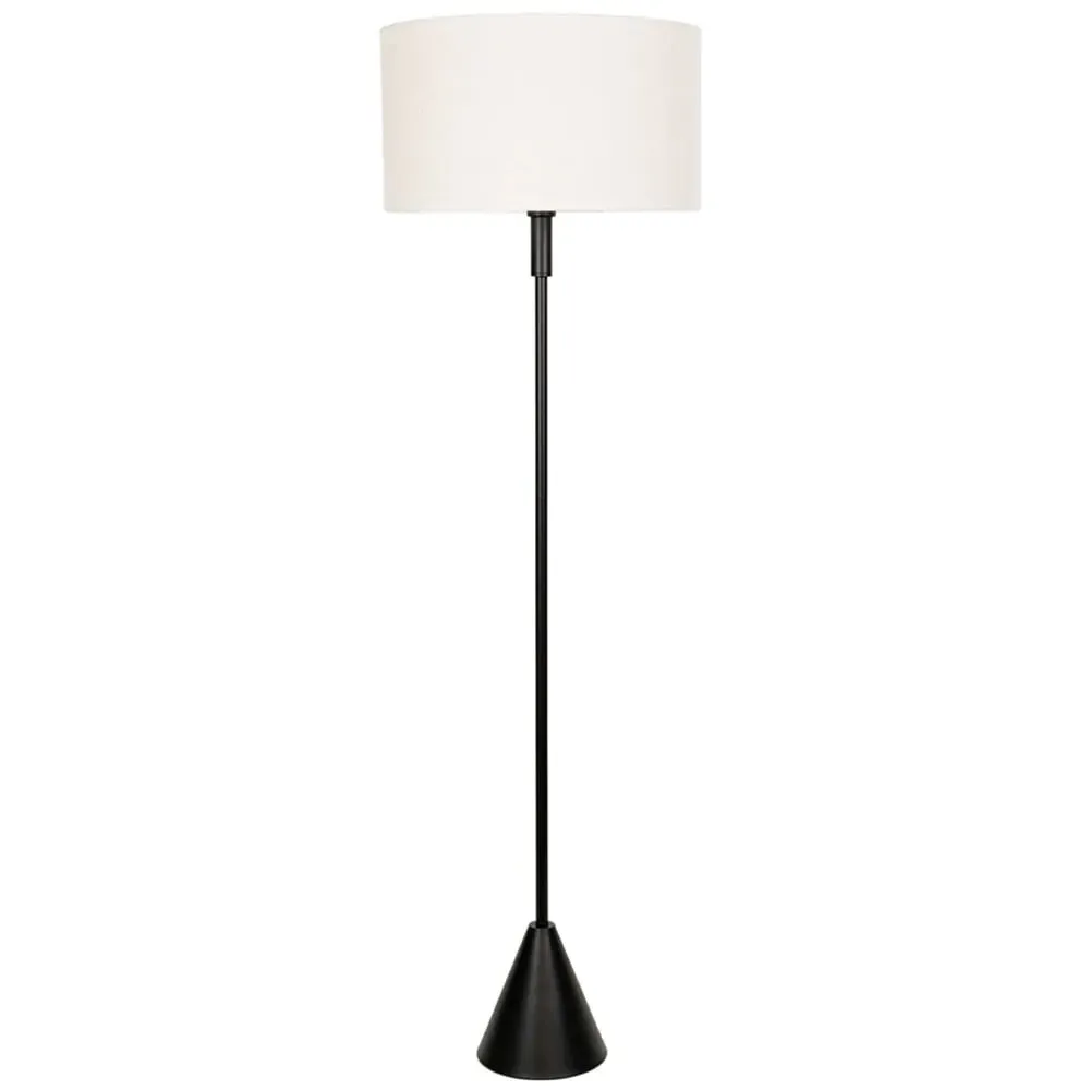 Mitch Triangle Floor Lamp with White Trim - Black, Linen