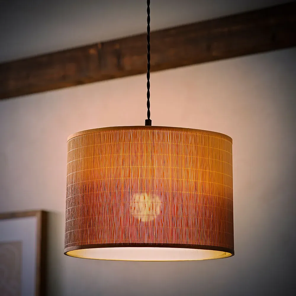 Mollie Ombre Bamboo Drum Ceiling Pendant Lamp Shade - Brown