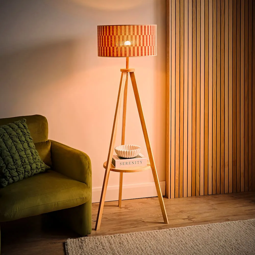 Morrigan Tripod Floor Lamp with Shelf - Orange, Bamboo