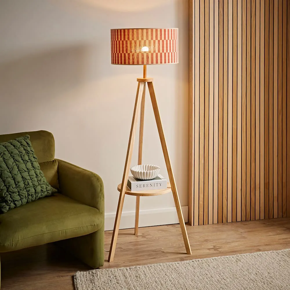 Morrigan Tripod Floor Lamp with Shelf - Orange, Bamboo