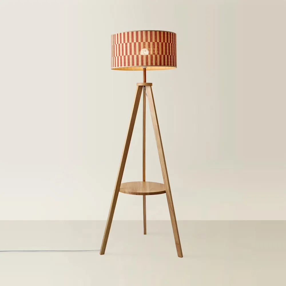 Morrigan Tripod Floor Lamp with Shelf - Orange, Bamboo