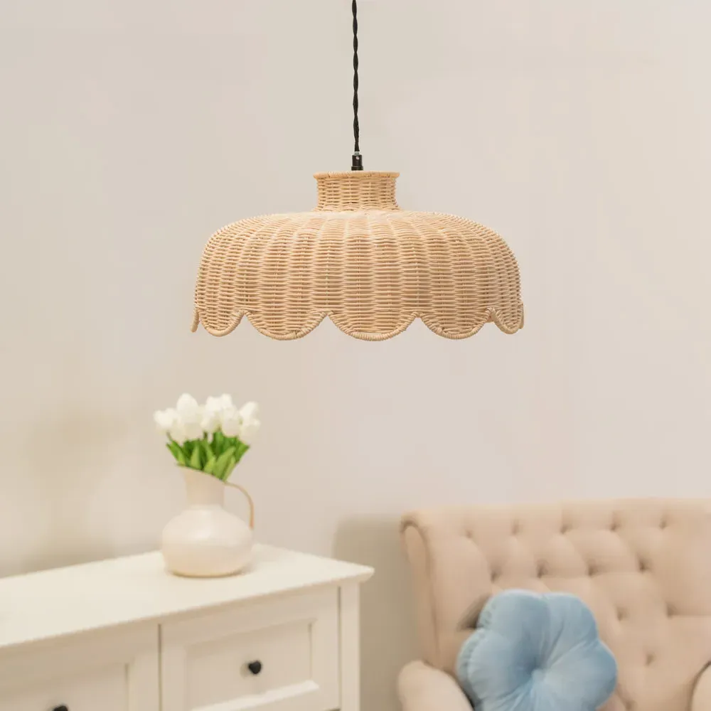 Naveah Scallop Ceiling Pendant Lamp Shade - Brown, Rattan