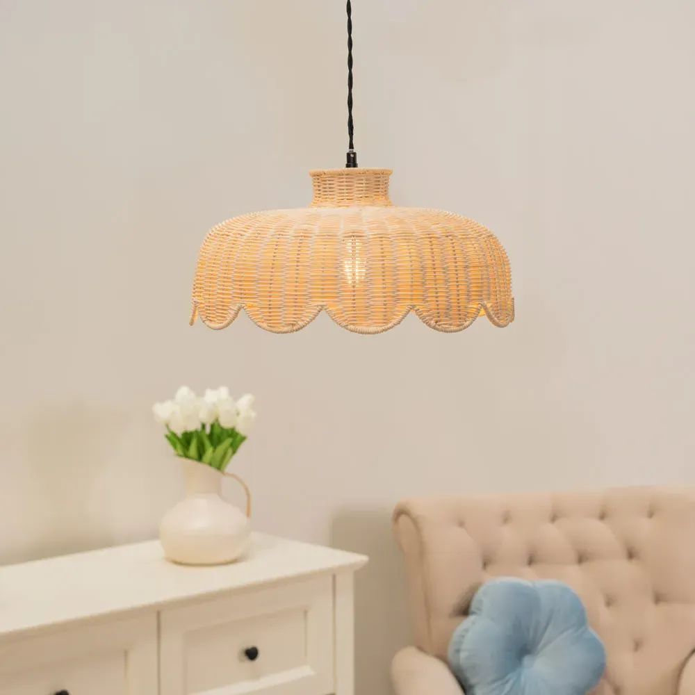 Naveah Scallop Ceiling Pendant Lamp Shade - Brown, Rattan