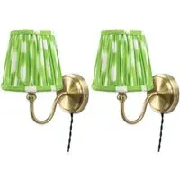 Neely Pleated Shade Plug-in LED Wall Light 2 Pack - Green, Brass