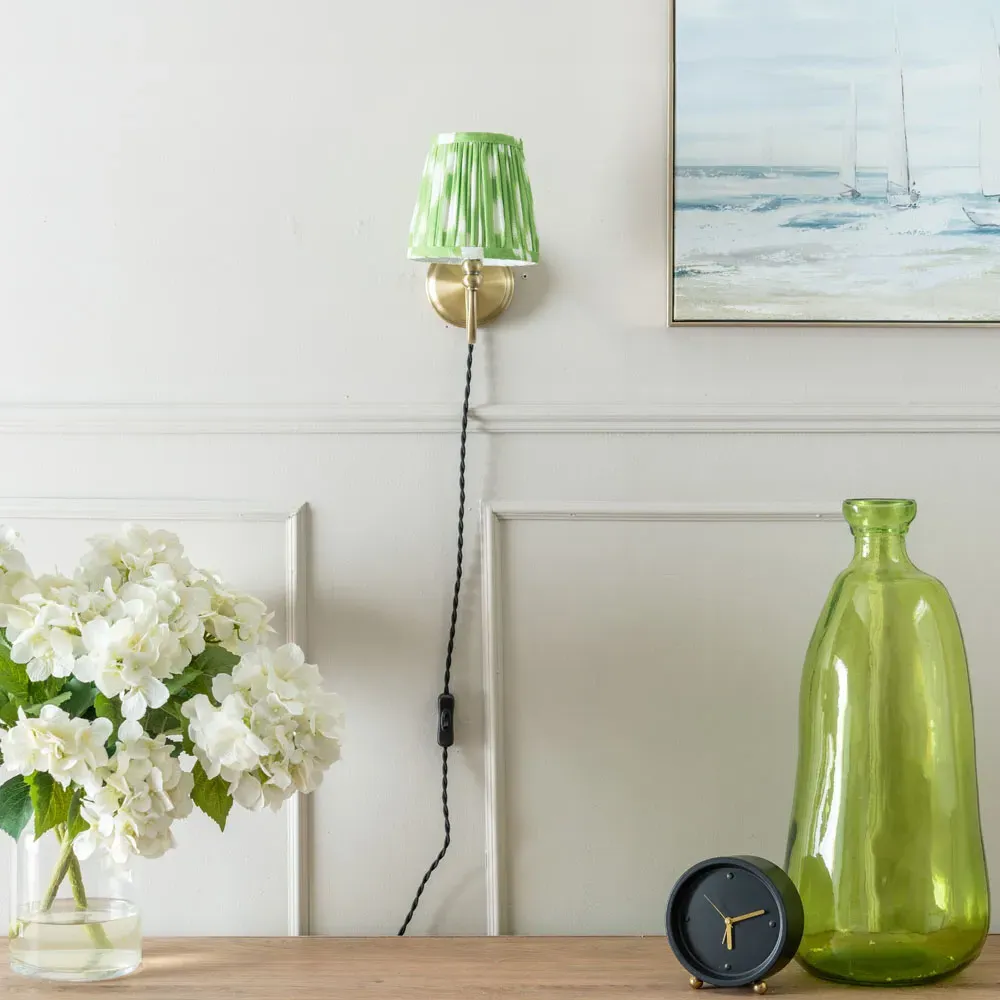 Neely Pleated Shade Plug-in LED Wall Light - Green, Brass