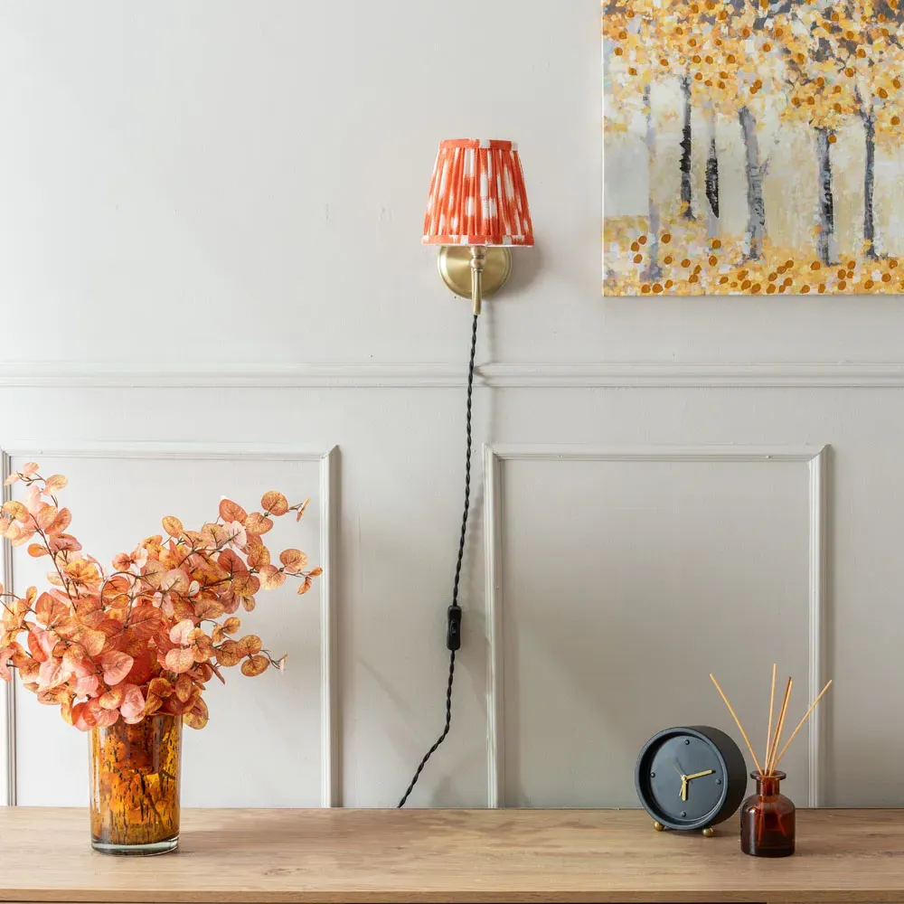 Neely Pleated Shade Plug-in LED Wall Light - Orange, Brass