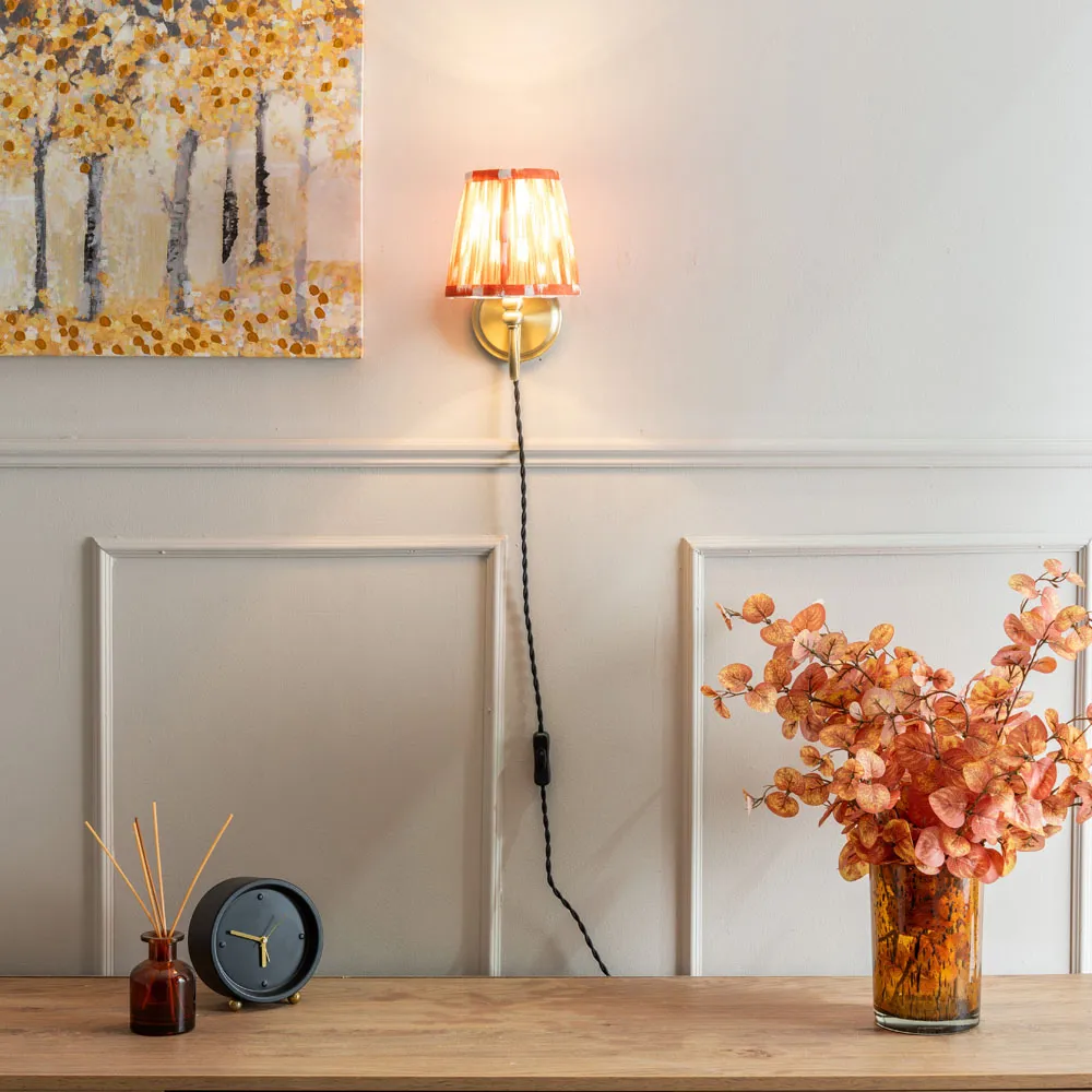 Neely Pleated Shade Plug-in LED Wall Light - Orange, Brass