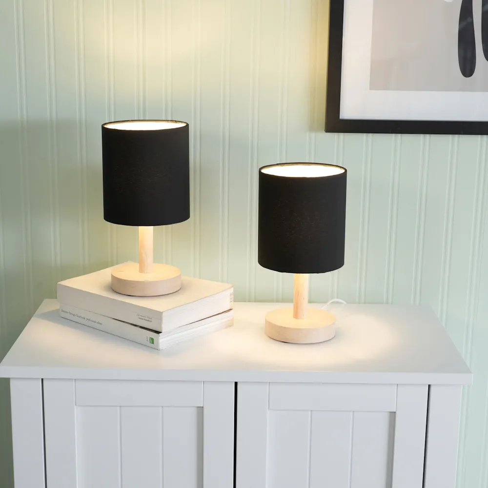 Nelly 2 Pack LED Bedside Table Lamp - Black, Wood