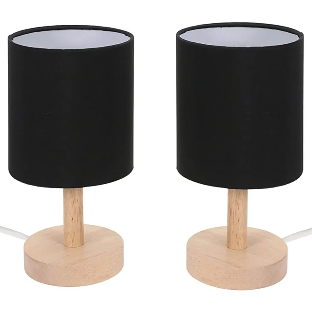 Nelly 2 Pack LED Bedside Table Lamp - Black, Wood image
