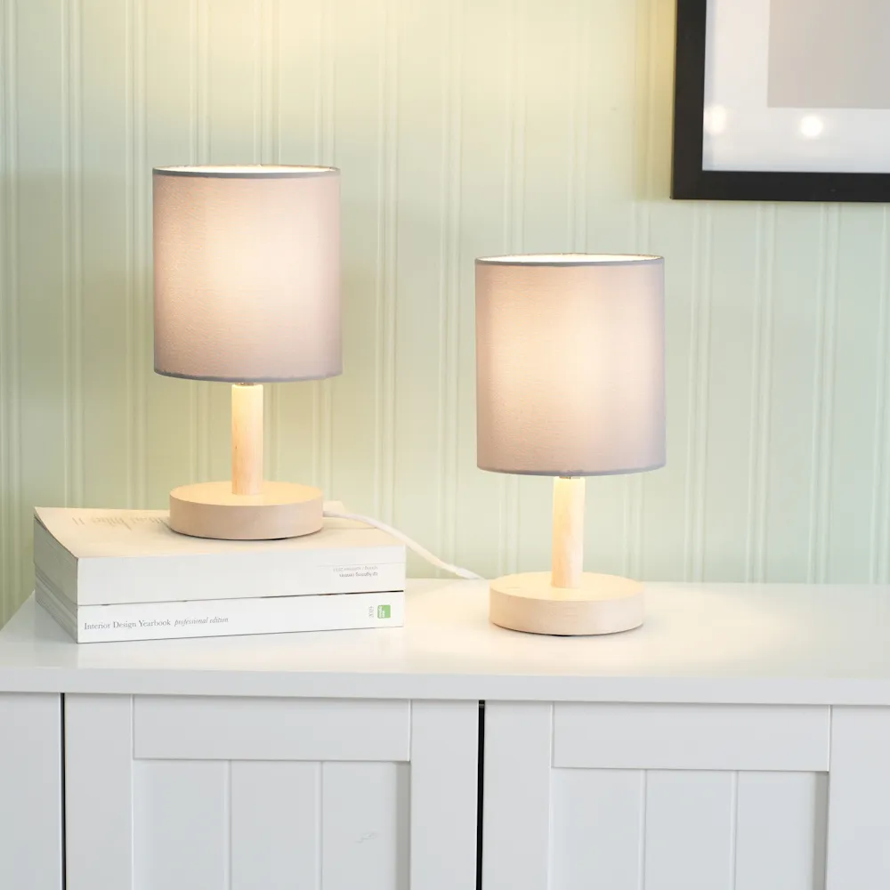 Nelly 2 Pack LED Bedside Table Lamp - Grey, Wood