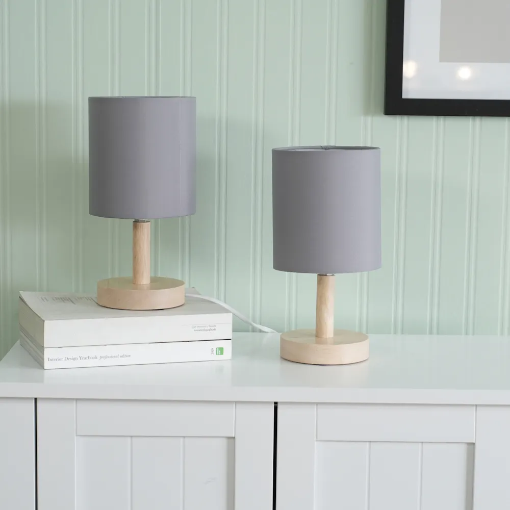 Nelly 2 Pack LED Bedside Table Lamp - Grey, Wood