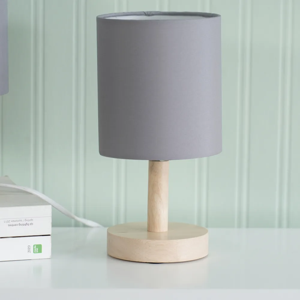 Nelly 2 Pack LED Bedside Table Lamp - Grey, Wood