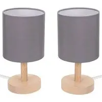 Nelly 2 Pack LED Bedside Table Lamp - Grey, Wood