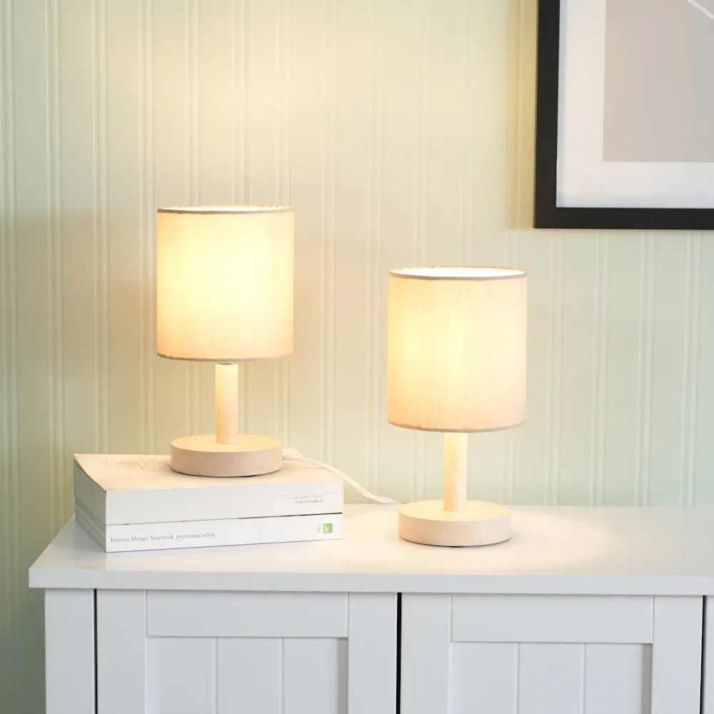 Nelly 2 Pack LED Bedside Table Lamp - Natural, Wood