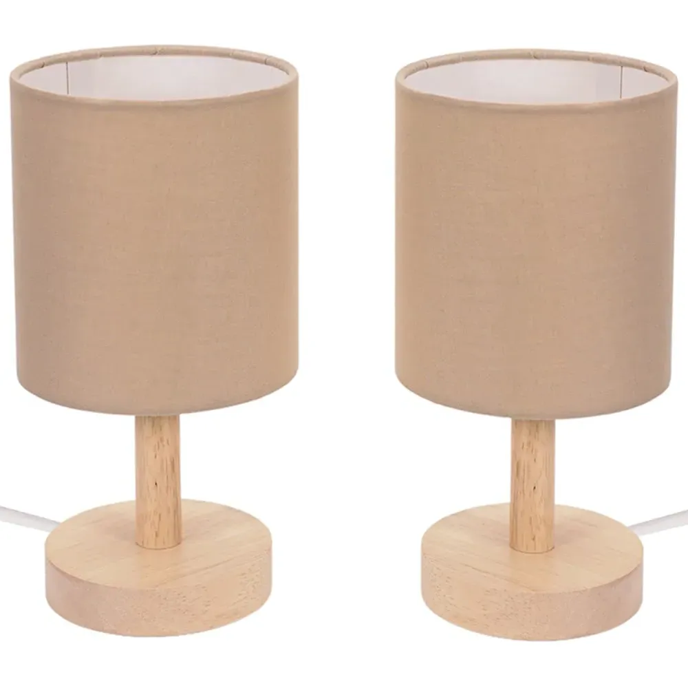 Nelly 2 Pack LED Bedside Table Lamp - Natural, Wood
