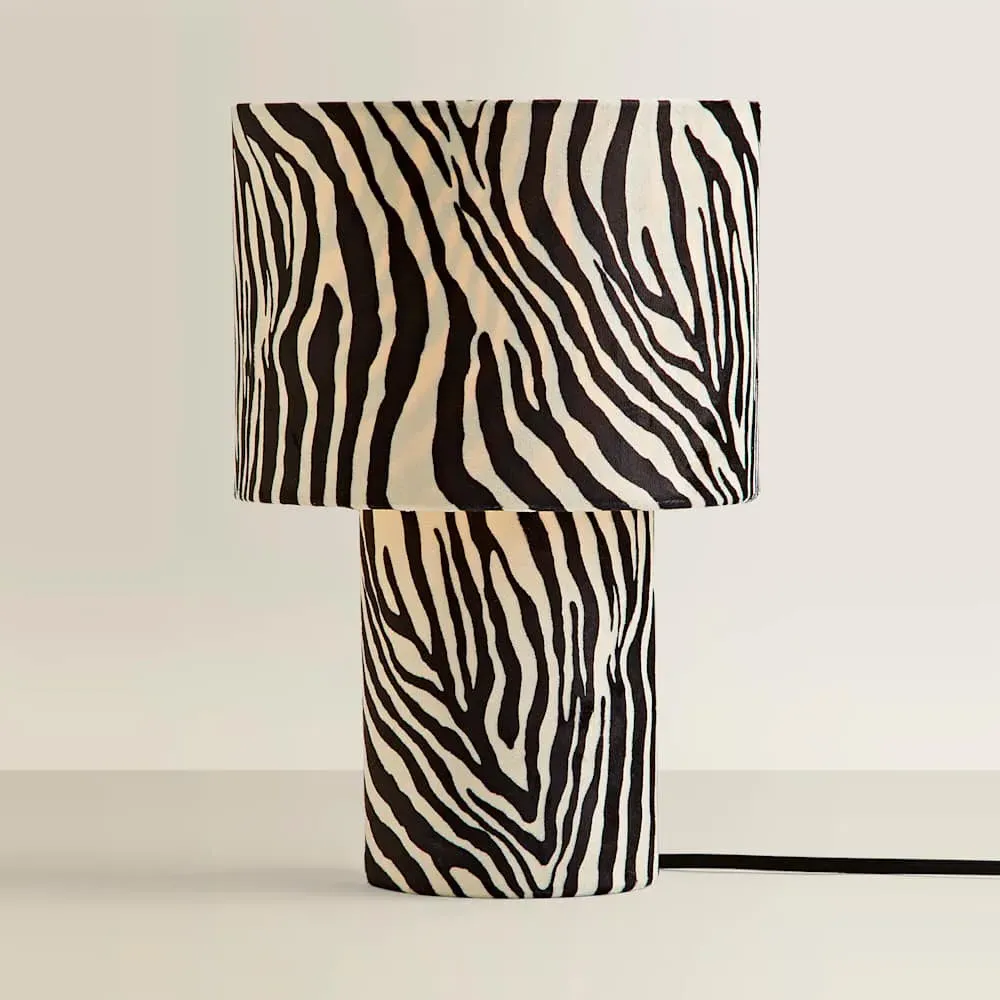 Nessa Zebra Pattern Table Lamp with Bulb - White, Velvet