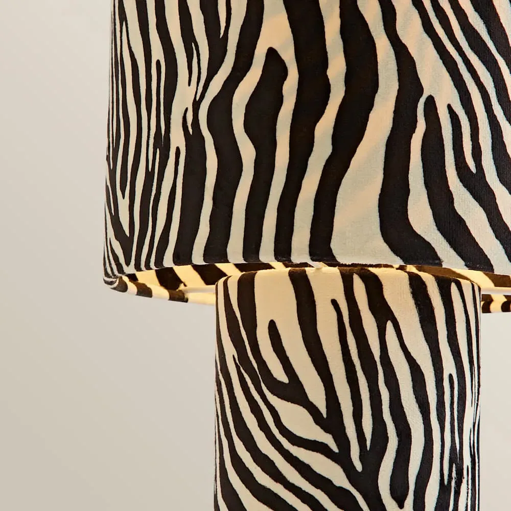 Nessa Zebra Pattern Table Lamp with Bulb - White, Velvet