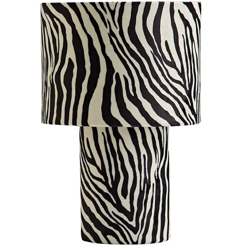 Nessa Zebra Pattern Table Lamp with Bulb - White, Velvet image