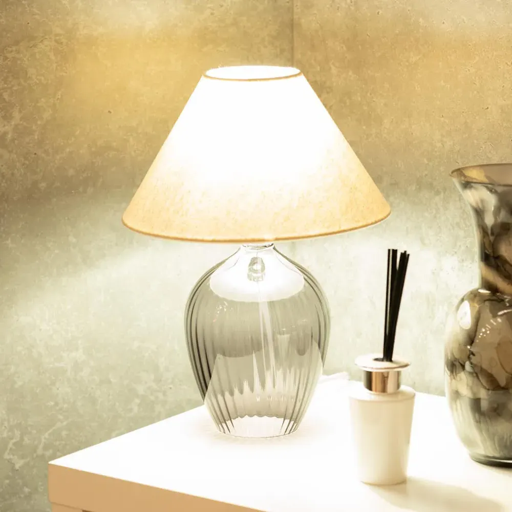 Olivet Taper Shade LED Table Lamp - Grey, Glass