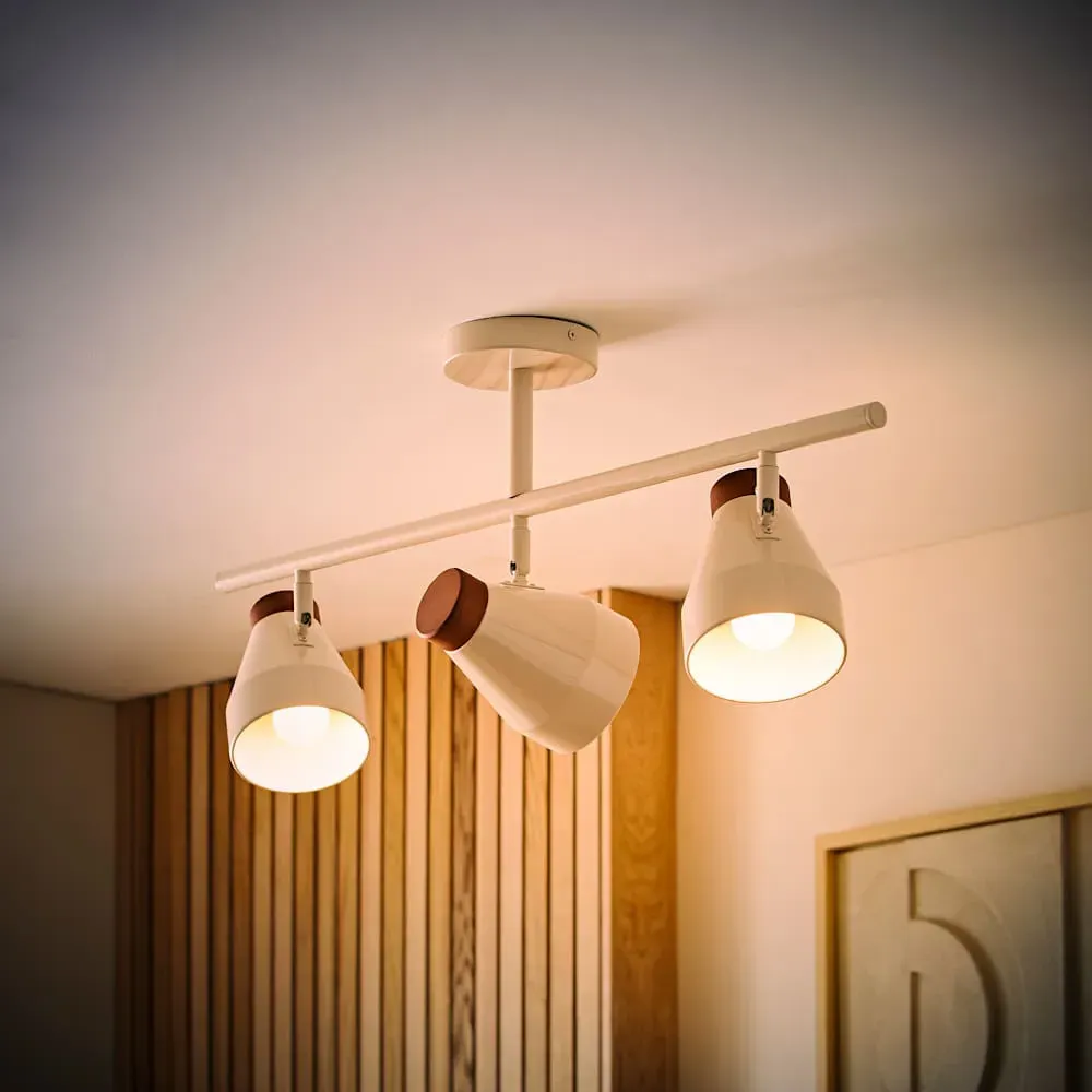Parker 3 Way Ceiling Light with Bulbs - Cream, Walnut