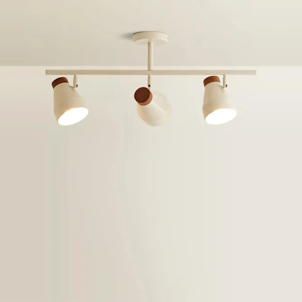 Parker 3 Way Ceiling Light with Bulbs - Cream, Walnut